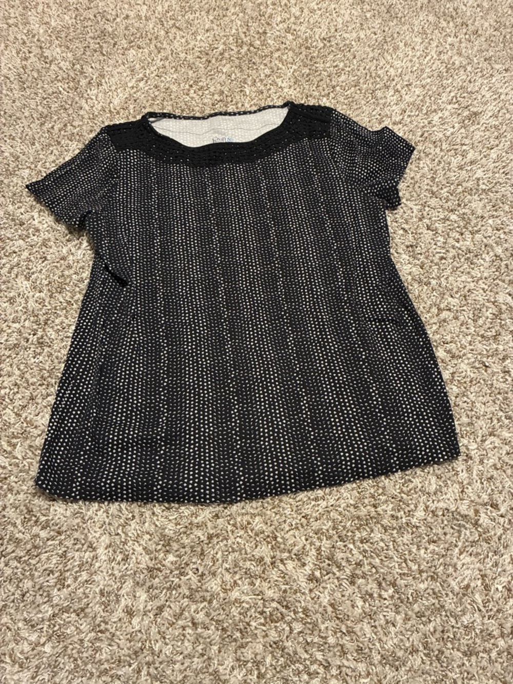 croft & barrow Black Short Sleeve Dot-Pattern Top